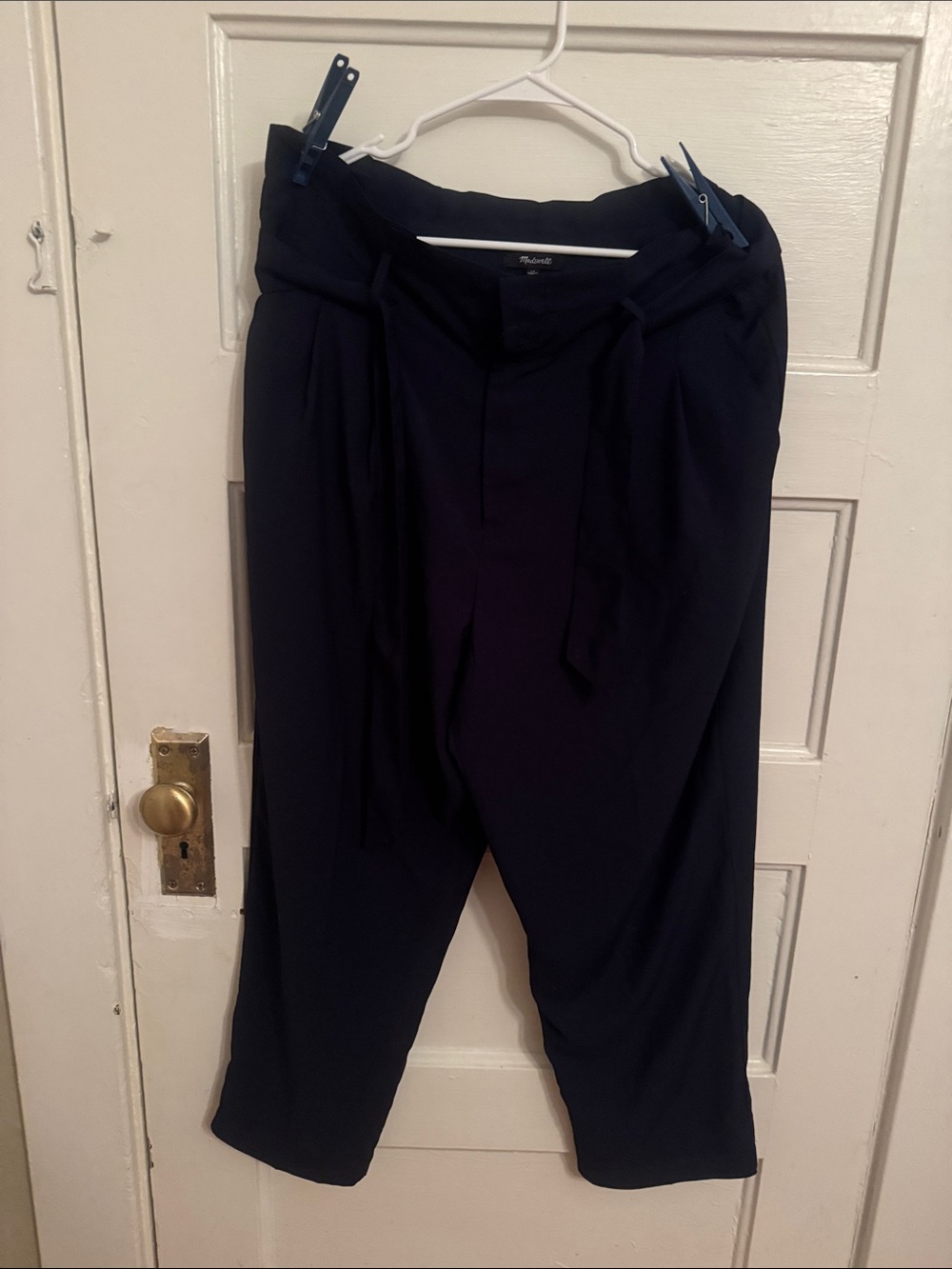Madewell Navy High-Waist Tapered Pleat Trousers